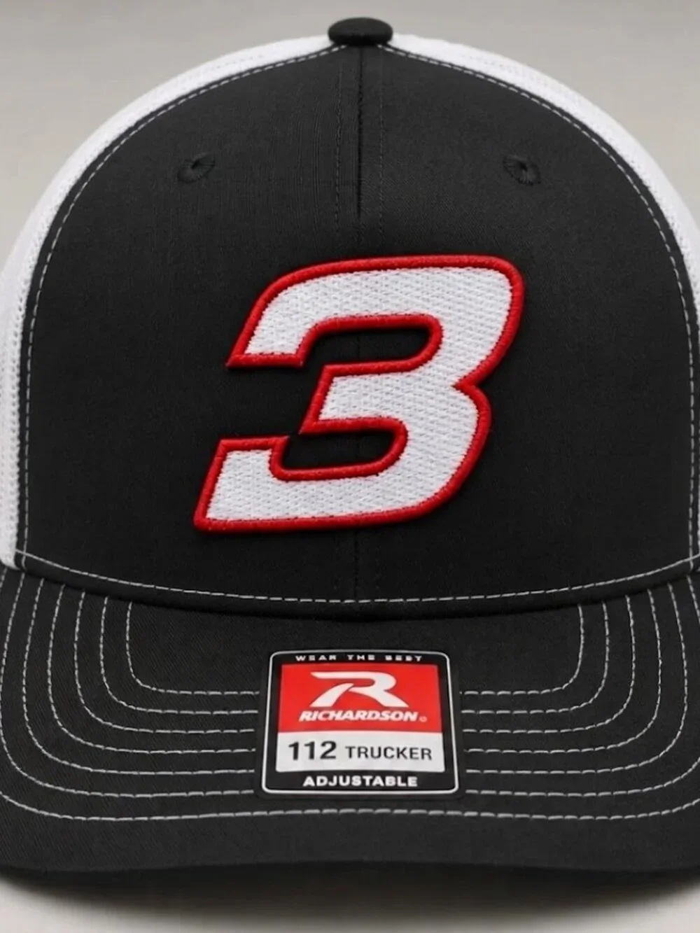 Dale Earnhardt 3 NASCAR Embroidered Black White Richardson 112 Hat Cap New 90s